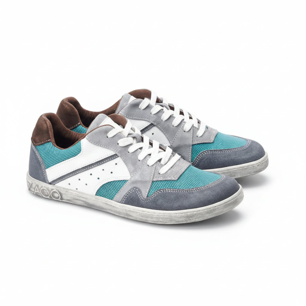 coole mehrfarbige Barfußschuhe türkis, weiß, grau, braun