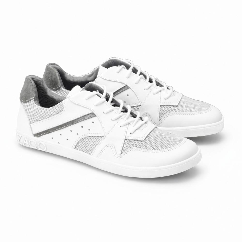 sneakers blancs pieds nus pour les loisirs en cuir et maille